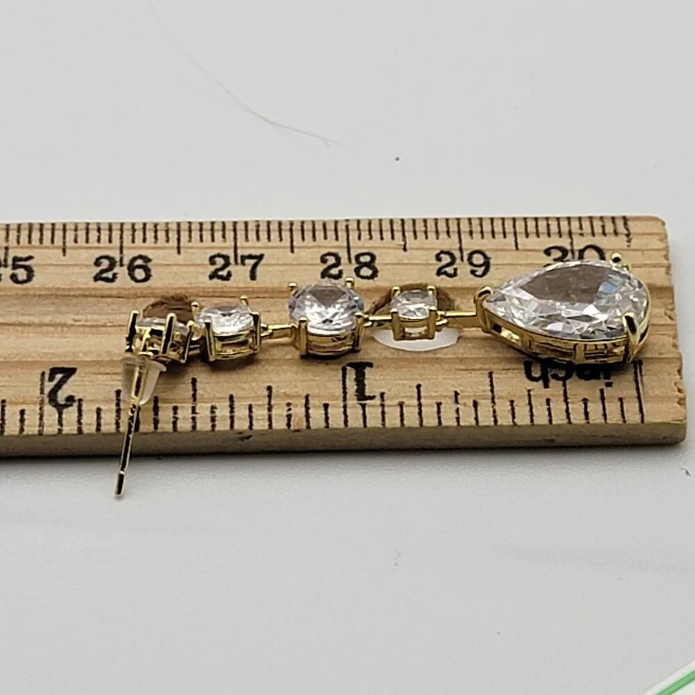 925 Sterling Silver Gold Vermeil Clear Swarovski Crystal Drop Earrings 2